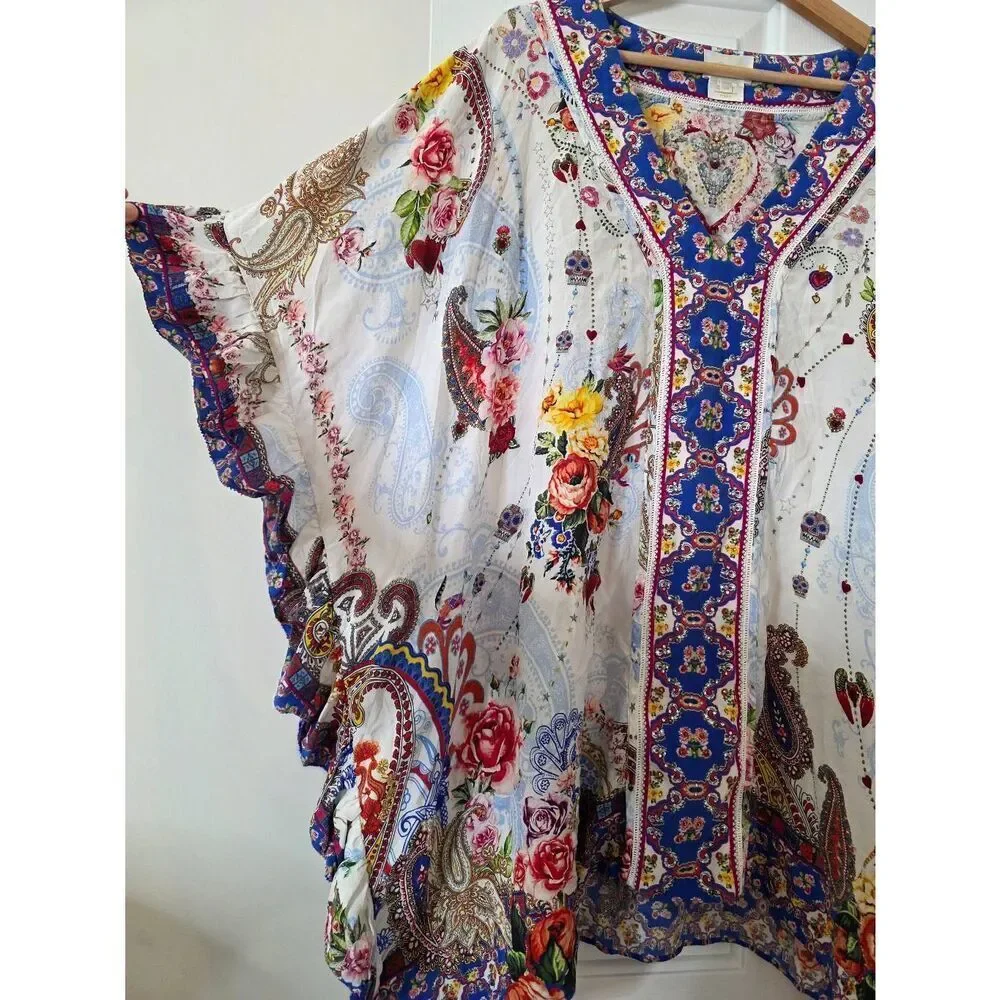 CAMILLA v-neck kaftan with ruffle sleeve, Frida Freedom One Size $699
